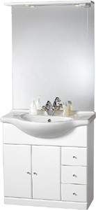 daVinci 850mm Contour Vanity Unit with ceramic basin, mirror and lights.