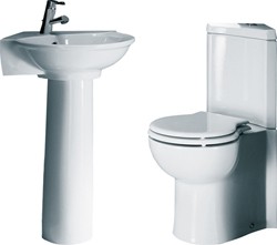 RAK Evolution 4 Piece Corner Bathroom Suite With 1 Faucet Hole Basin.