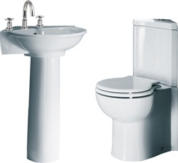 RAK Evolution 4 Piece Corner Bathroom Suite With 3 Faucet Hole Basin.