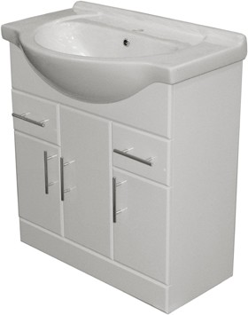 Roma Furniture 750mm White Vanity Unit, Ceramic Basin, Fully Assembled.