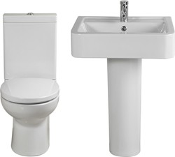 Shires Parisi 4 Piece Bathroom Suite, Toilet, Soft Close Seat, 58cm Basin.