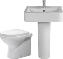 Shires Parisi 3 Piece Bathroom Suite, Back To Wall Toilet Pan, 58cm Basin.