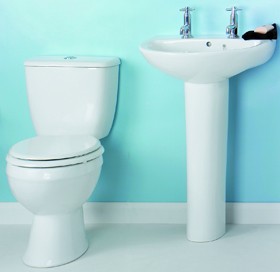 Thames Modern value four piece bathroom suite with 2 faucet hole basin.