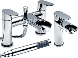 Ultra Flume Waterfall Basin & Bath Shower Mixer Faucet Set (Free Shower Kit).