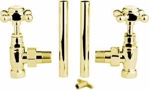 Towel Rails Cross top traditional radiator valves (pair, gold)