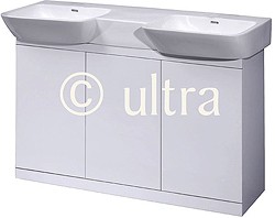 Ultra Lux Vanity Unit With Double Ceramic Basin (White). 1200x695x500mm.