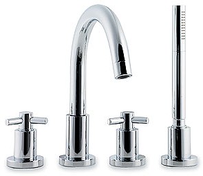 Ultra Aspect 4 Faucet hole bath shower mixer with small swivel spout.