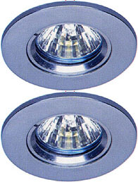 Lights 2 x Mains 240V polished chrome halogen downlighter with lamp.