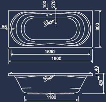 Additional image for Double Ended Whirlpool Bath. 14 Jets. 1800x800mm.