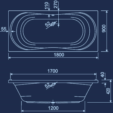 Additional image for Double Ended Bath.  1800x900mm.