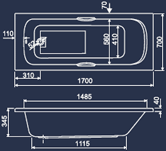 Additional image for Aquamaxx Bath With Handles.  1700x700mm.