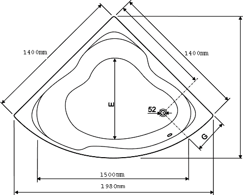 Additional image for Corner Turbo Whirlpool Bath. 14 Jets. 1400x1400mm.