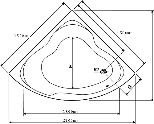 Additional image for Corner Turbo Whirlpool Bath. 14 Jets. 1500x1500mm.