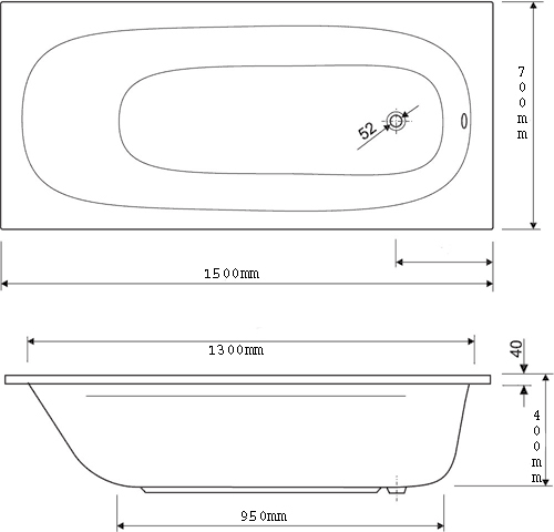 Additional image for Acrylic Bath.  1500x700mm.