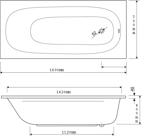 Additional image for Acrylic Bath.  1600x700mm.