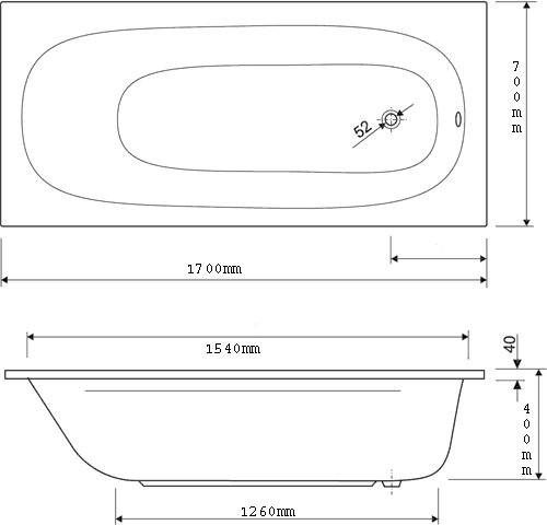 Additional image for Acrylic Bath.  1700x700mm.