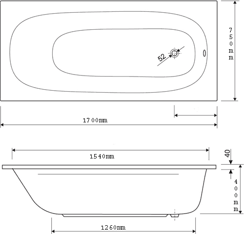 Additional image for Acrylic Bath.  1700x750mm.