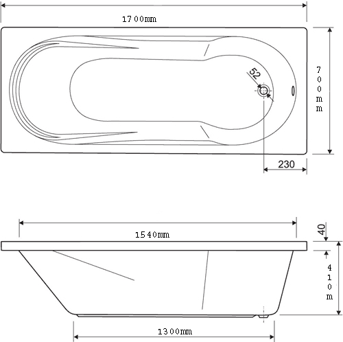 Additional image for Acrylic Bath.  1700x700mm.