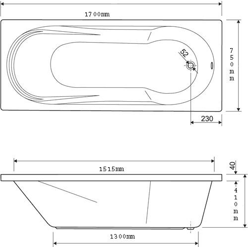 Additional image for Acrylic Bath.  1700x750mm.