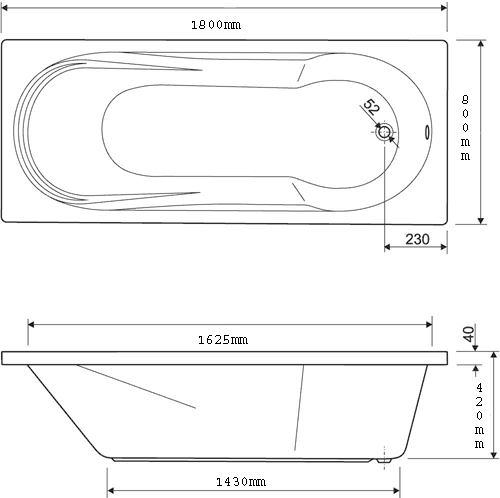 Additional image for Acrylic Bath.  1800x800mm.