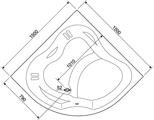 Additional image for Large Corner Whirlpool Bath. 14 Jets. 1500x1500mm.