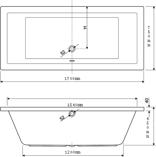 Additional image for Double Ended Whirlpool Bath. 8 Jets. 1700x750mm.
