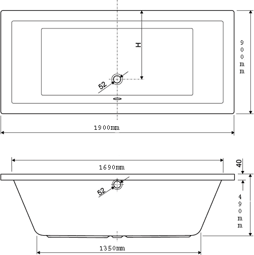Additional image for Double Ended Turbo Whirlpool Bath. 14 Jets. 1900x900mm.