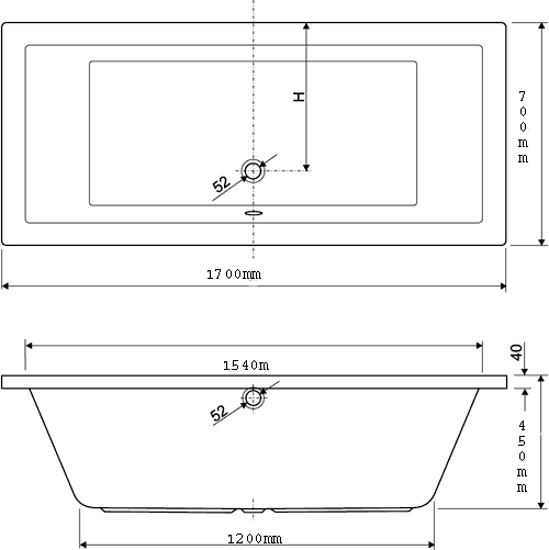 Additional image for Eclipse Double Ended Whirlpool Bath. 24 Jets. 1700x700mm.