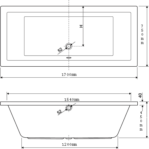 Additional image for Eclipse Double Ended Whirlpool Bath. 24 Jets. 1700x750mm.