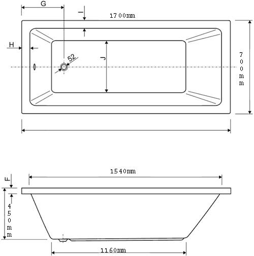 Additional image for Bath.  1700x700mm.