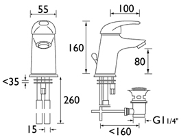 Additional image for Eco-Click Mono Basin Mixer Faucet With Pop Up Waste (Chrome).