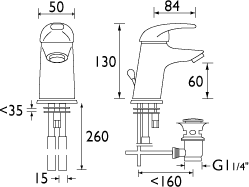 Additional image for Mini Mono Basin Mixer Faucet With Pop Up Waste (Chrome).