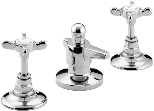 Additional image for Three Hole Bidet Mixer Faucet & Pop Up Waste, Chrome Plated.