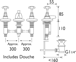 Additional image for Three Hole Bidet Mixer Faucet & Pop Up Waste, Chrome Plated.