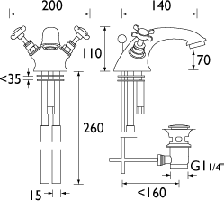 Additional image for Basin Mixer Faucet & Pop Up Waste, Chrome Plated.