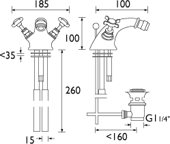 Additional image for Bidet Mixer Faucet & Pop Up Waste, Chrome Plated.