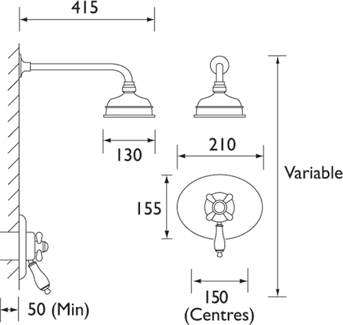 Additional image for Traditional Thermostatic Shower Valve And Shower Head, Chrome.