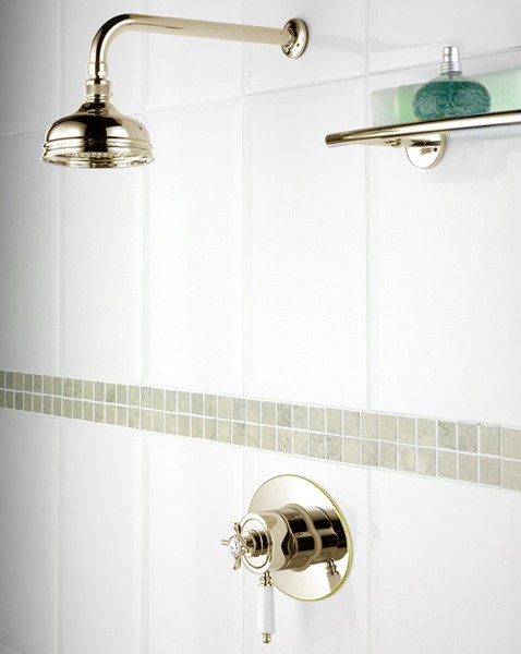 Additional image for Traditional Thermostatic Shower Valve And Shower Head, Gold.