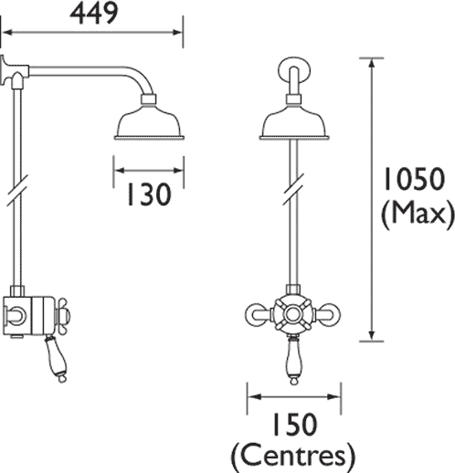 Additional image for Traditional Thermostatic Shower Valve And Rigid Riser, Chrome.