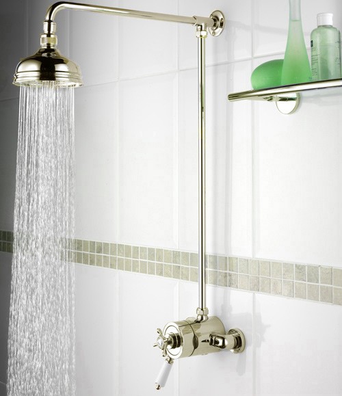 Additional image for Traditional Thermostatic Shower Valve And Rigid Riser, Gold.