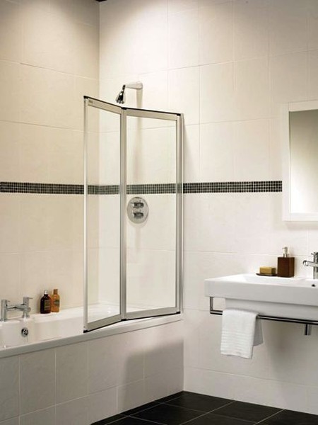 Additional image for Coral silver folding bath screen with 2 folds.