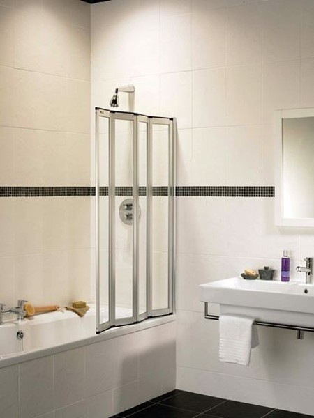 Additional image for Coral silver folding bath screen with 4 folds.