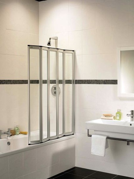 Additional image for Coral silver folding bath screen with 5 folds.