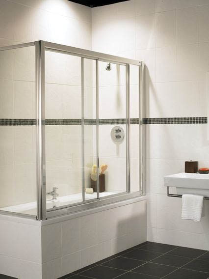 Additional image for Coral Overbath sliding screen and end panel with chrome frame.