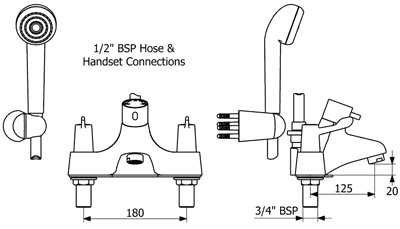 Additional image for TMV2 Thermostatic Bath Shower Mixer Faucet With Shower Kit.