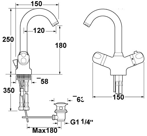 Additional image for Thermostatic Basin Faucet with Pop-up Waste.