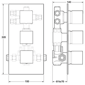 Additional image for 1/2" Triple Concealed Thermostatic Shower Valve (Chrome).