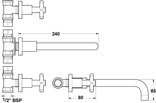 Additional image for 3 Faucet Hole Wall Mounted Basin Mixer Faucet.