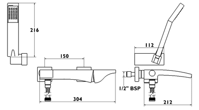 Additional image for Wall Mounted Bath Shower Mixer Faucet (Black Handle).