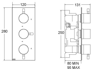 Additional image for 1/2" Triple Concealed Thermostatic Shower Valve (Chrome).